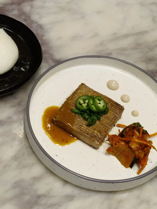 SMOKED TOFU BAO w/ BLACK SOY MISO & MUSHROOM BUTTER