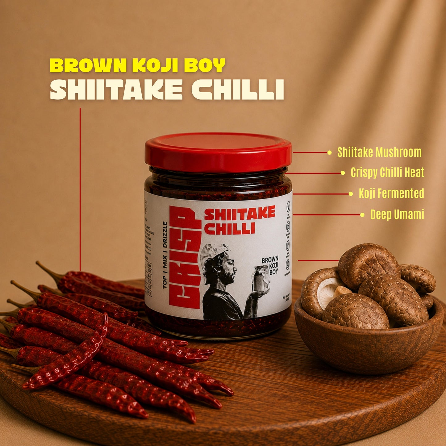 SHIITAKE CHILLI CRISP – Earthy, Savory, Crispy Heat | Brown Koji Boy
