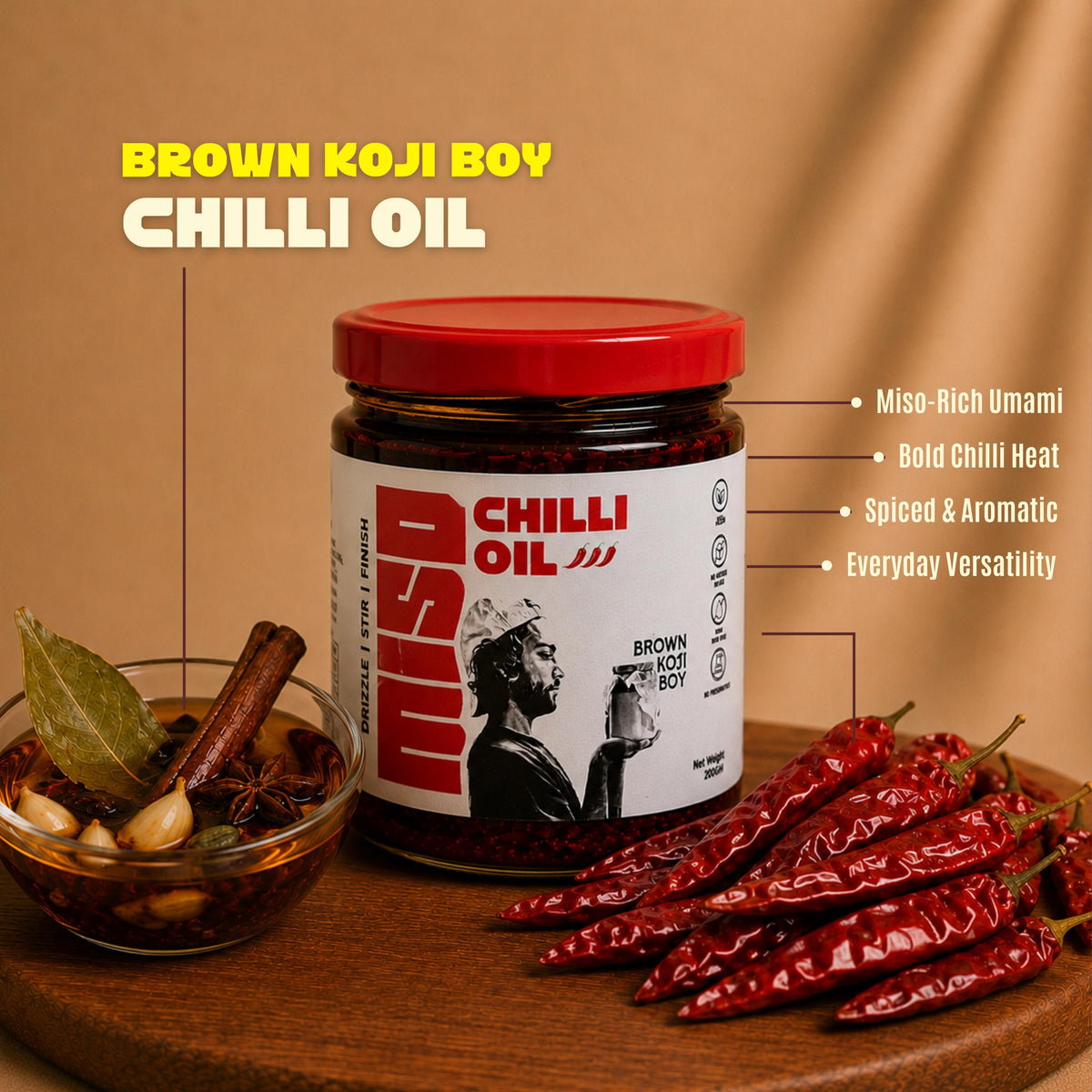 Miso Chilli Oil – Umami-Rich Chilli Oil | Brown Koji Boy | Brown Koji Boy